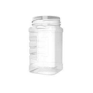 Pot PET 300ml M4 carré avec poignée col large 63 transparent